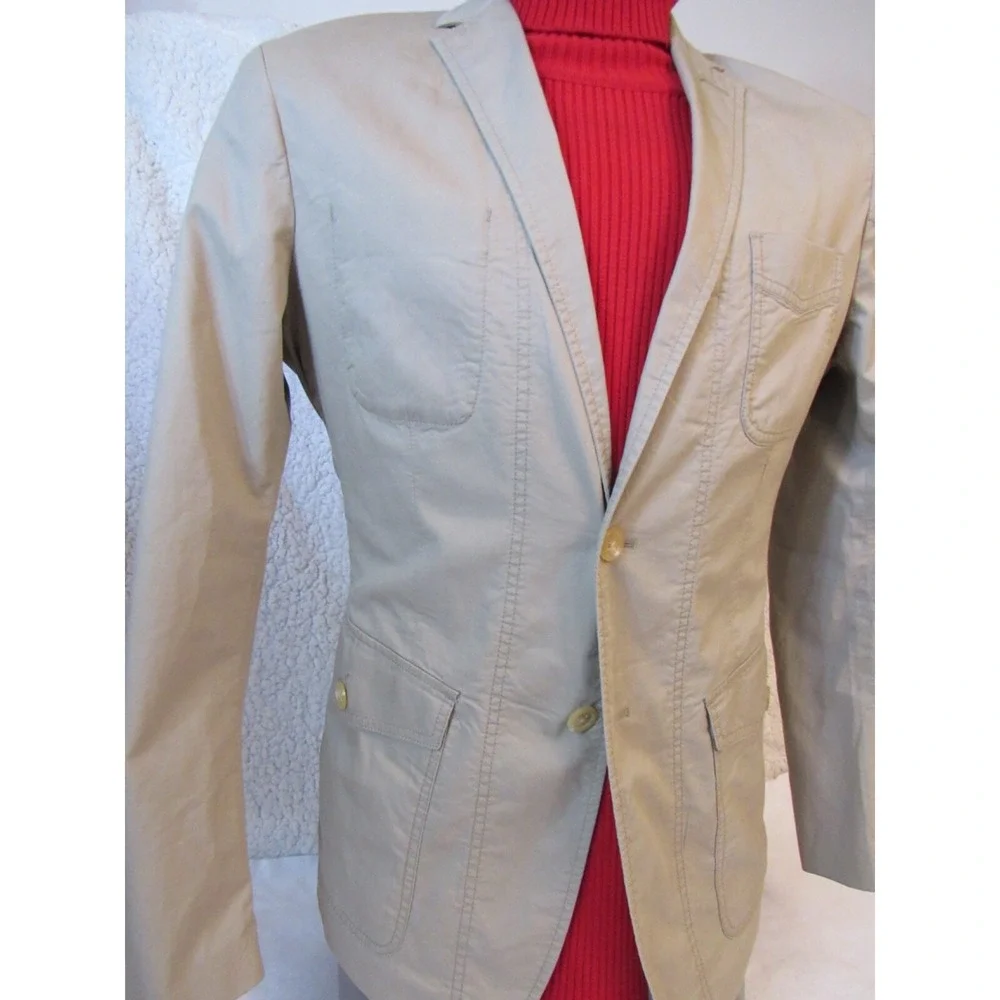 Banana Republic Mens Khaki Tan  100% Cotton Patch Pocket‎ Blazer Sz 42R